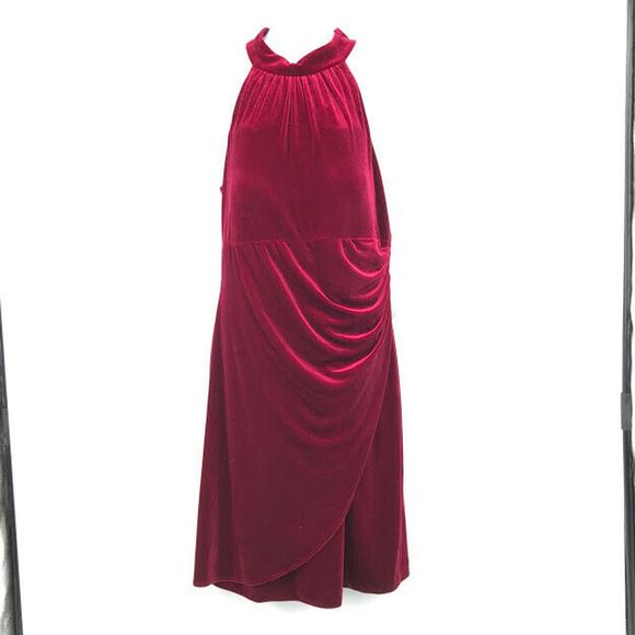 Vince Camuto Sheath Dress Velvet Halter Drape Wrap - Picture 4 of 8